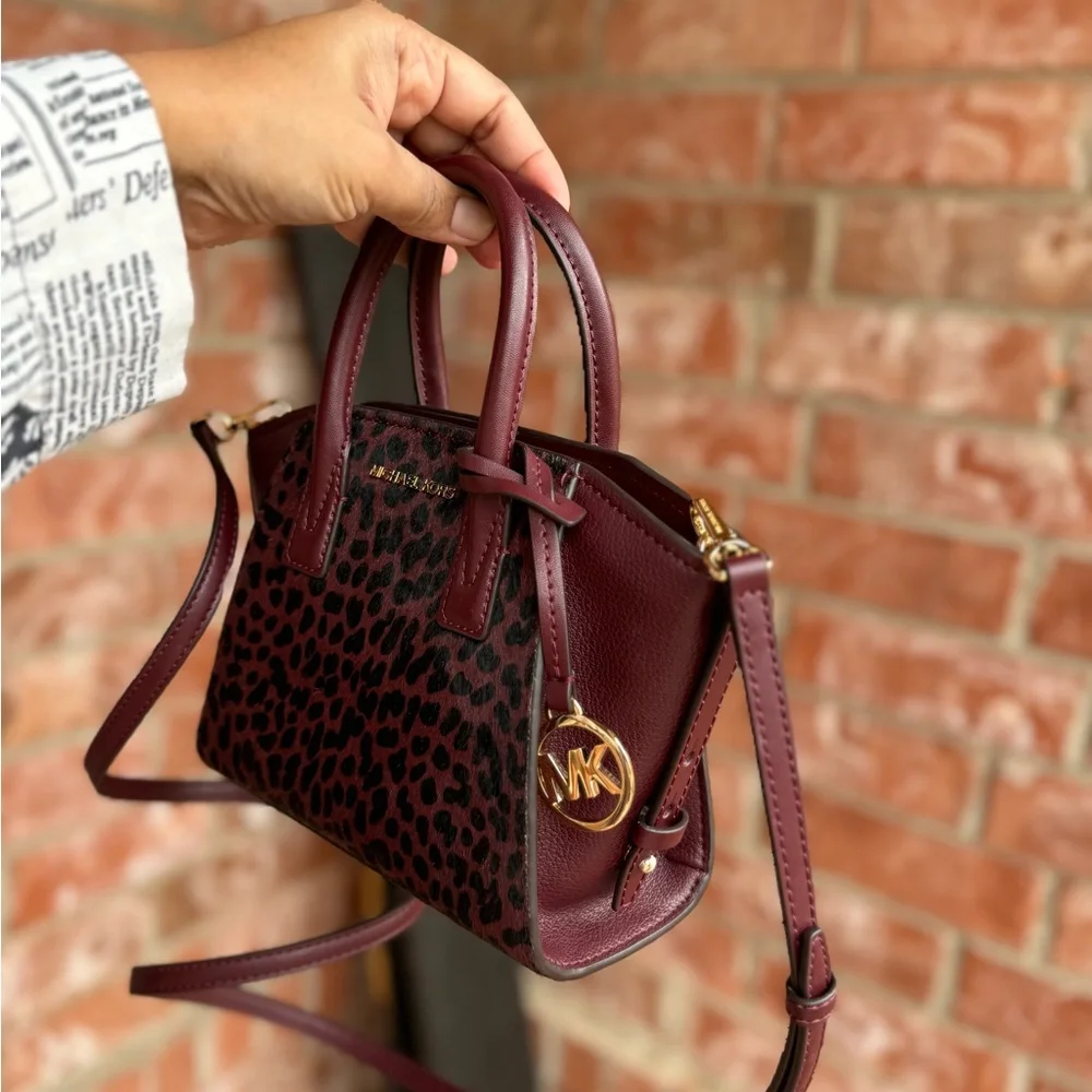 Michael Kors Avril XS Leather Handbag Satchel Crossbody Bag Oxi Blood Purse